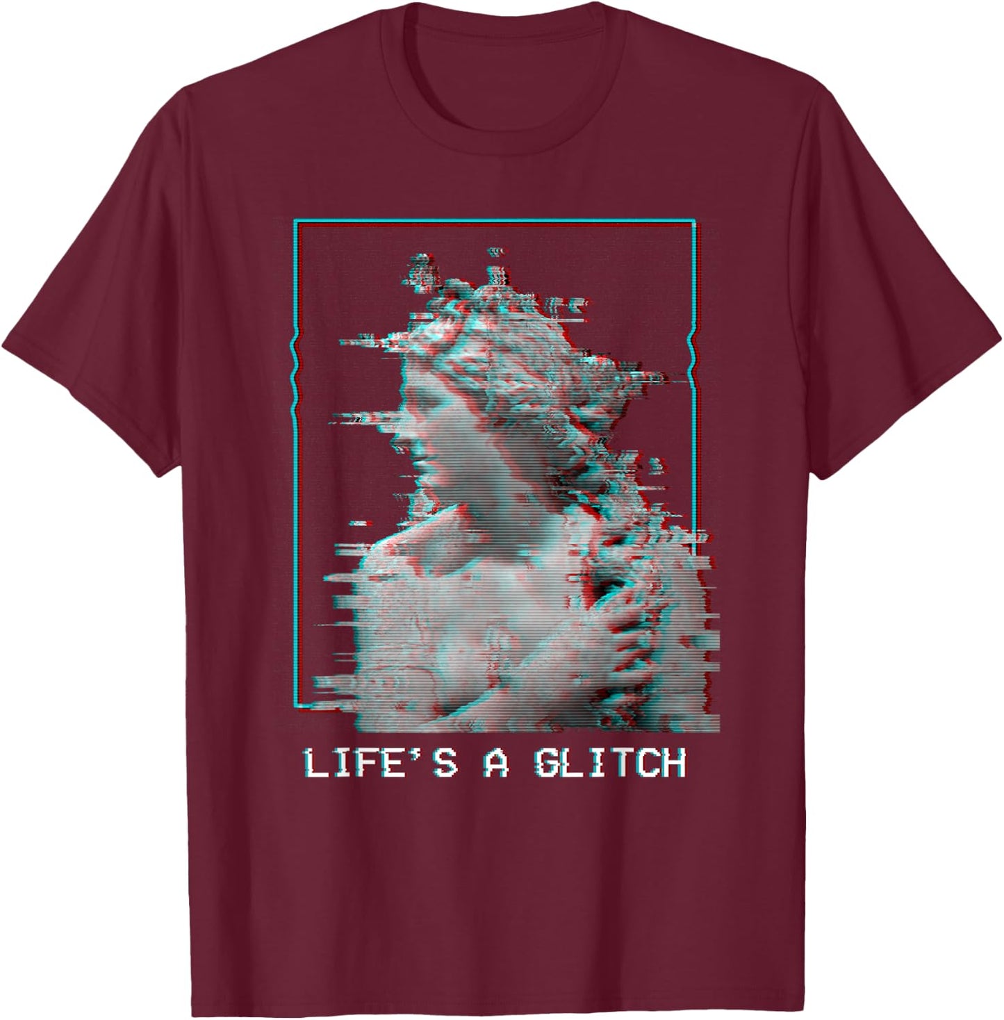 Life's A Glitch - Vaporwave 80s 90s Aesthetic Greek Statue T-Shirt - T-Shirt | Maroon