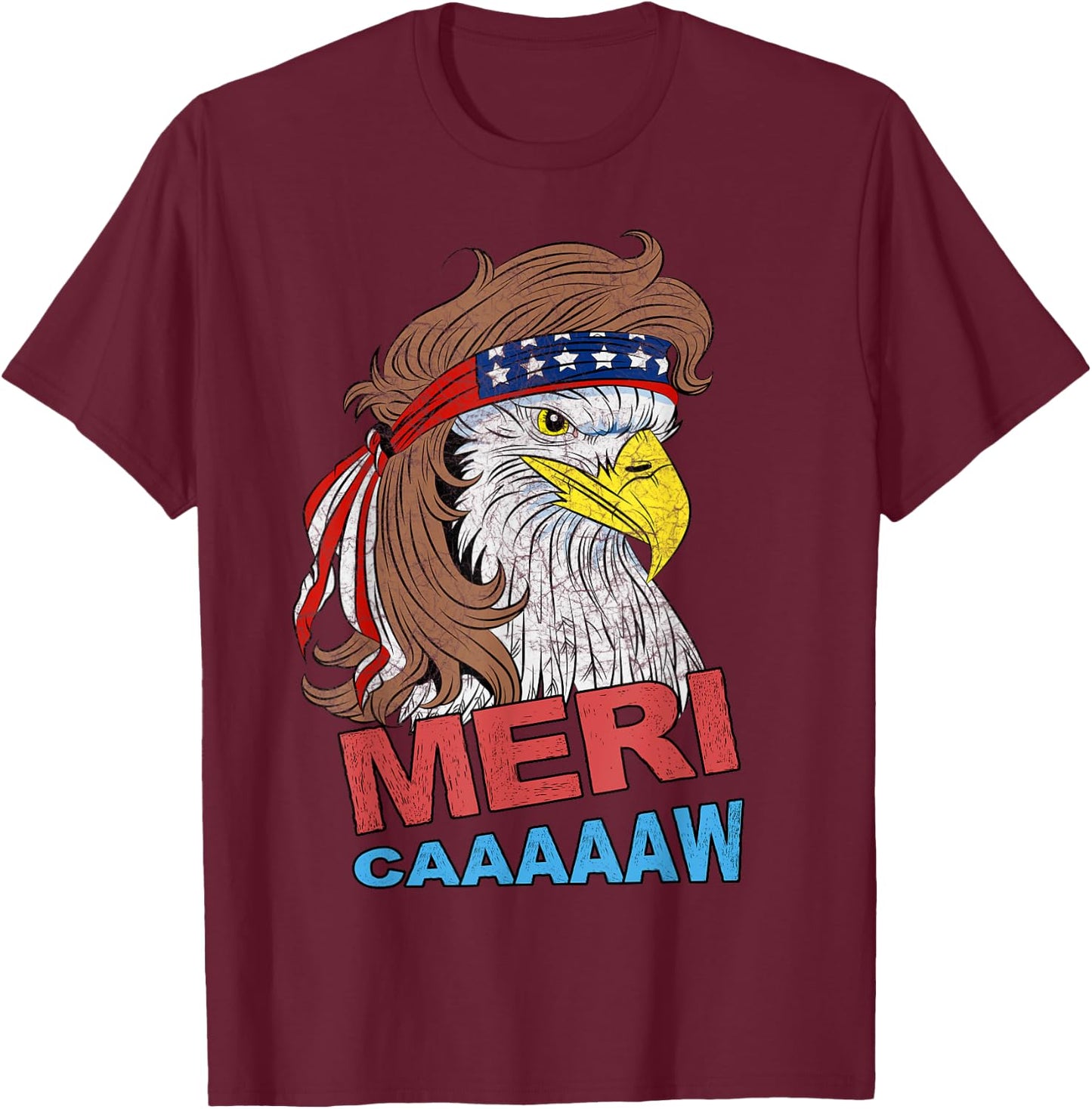 meri-caaaaaw - Eagle Mullet 4th Of July USA American Flag Women Kids Men T-Shirt - T-Shirt | Maroon