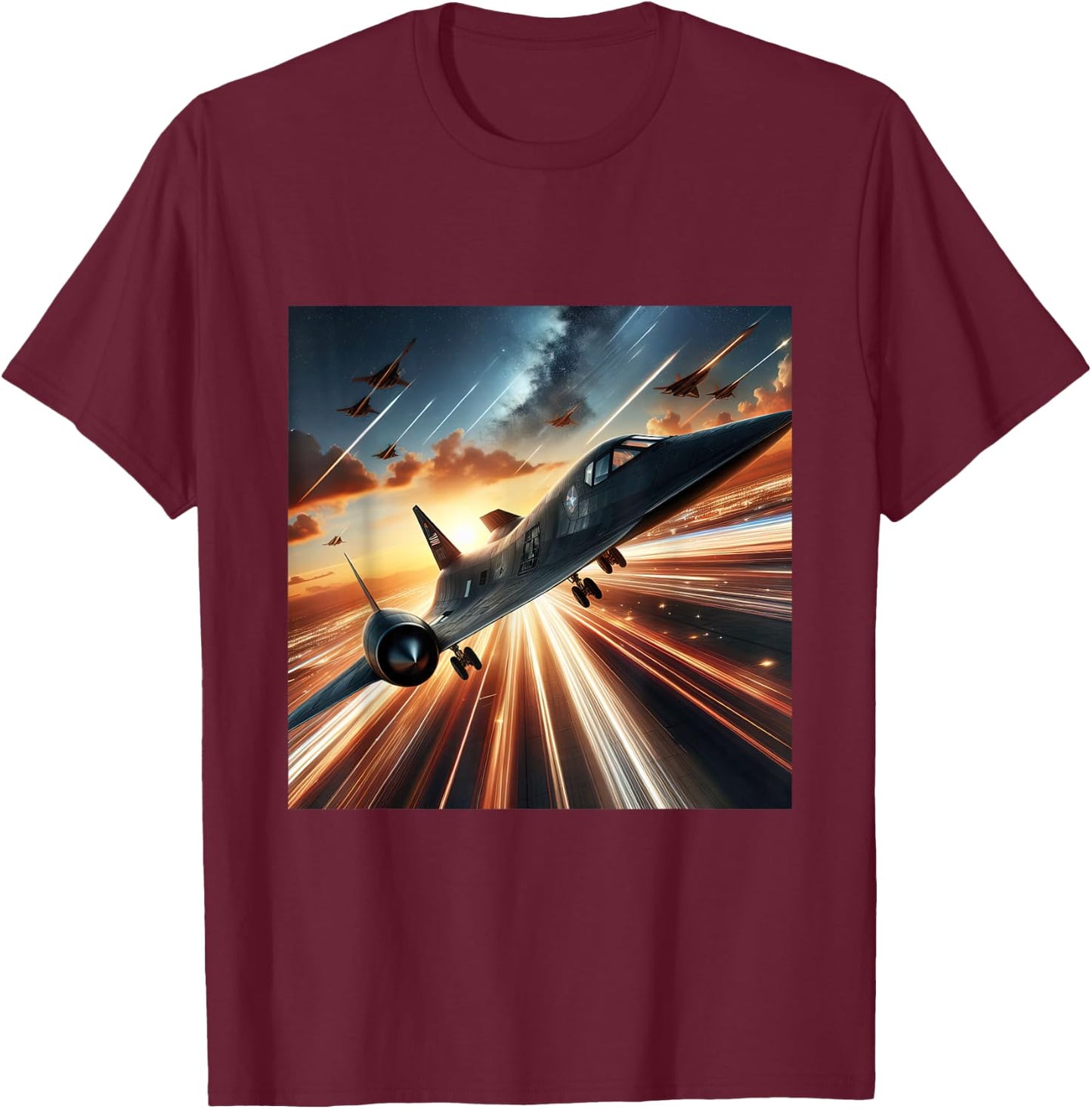 SR 71 Blackbird Fighter Jet Military Aircraft T-Shirt - T-Shirt | Maroon