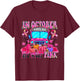 In October We Wear Pink School Bus Halloween Skeleton Outfit T-Shirt - T-Shirt | Maroon