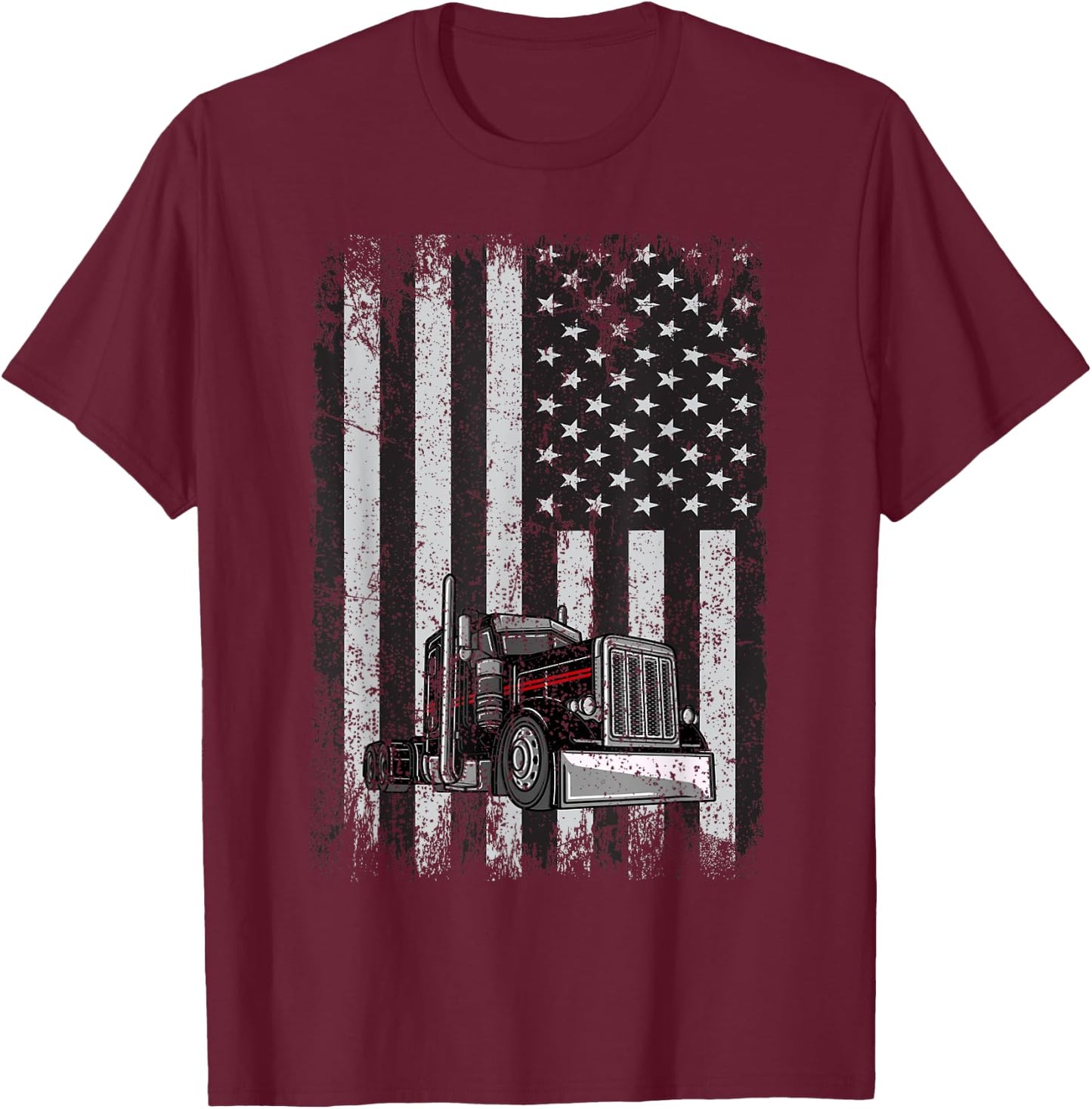 Patriotic black Truck American Flag black white T-Shirt - T-Shirt | Maroon