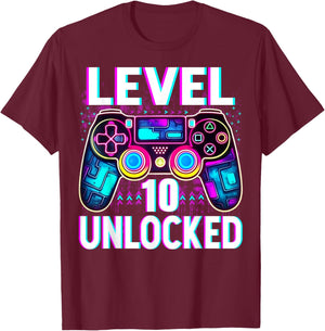 Level 10 Unlocked Shirt Funny Video Gamer Geek 10th Birthday T-Shirt - T-Shirt | Maroon