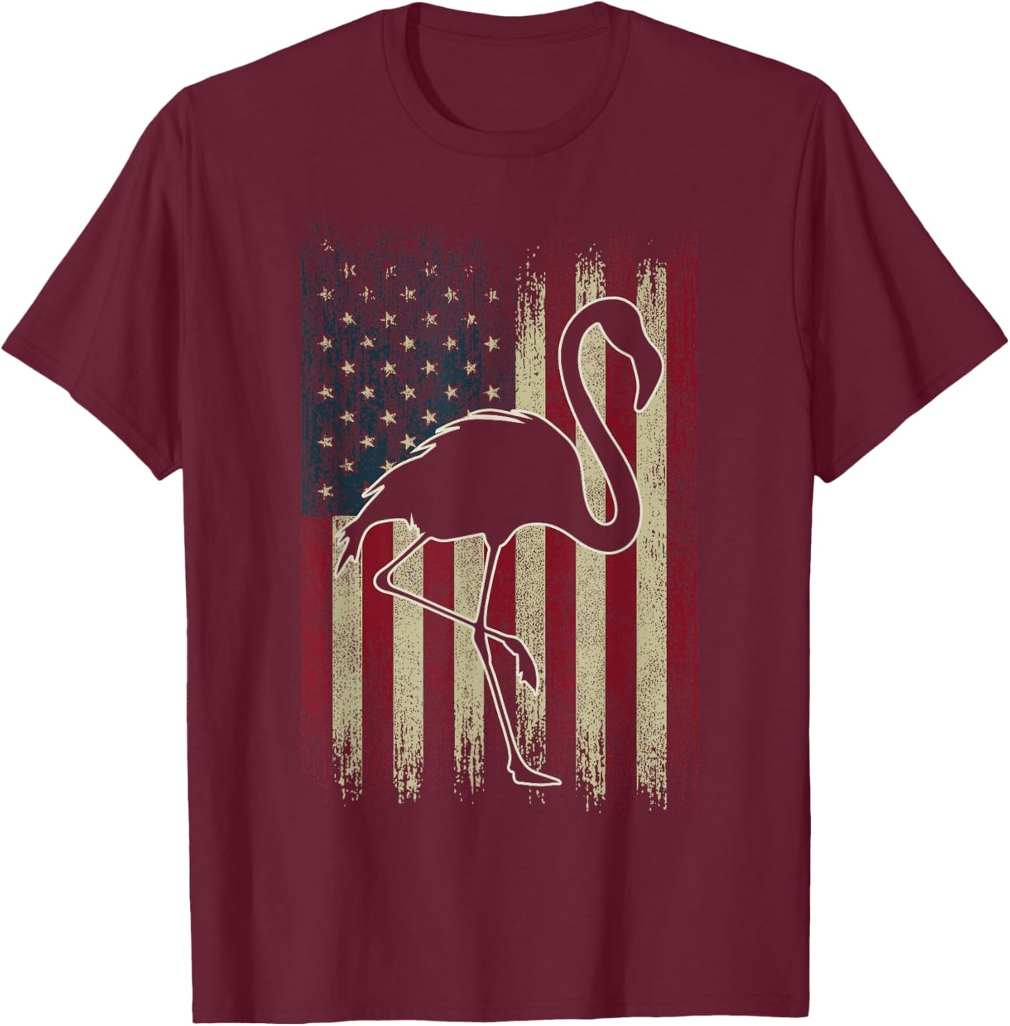 Flamingo 4th of July Vintage American Flag Flamingo T-Shirt - T-Shirt | Maroon