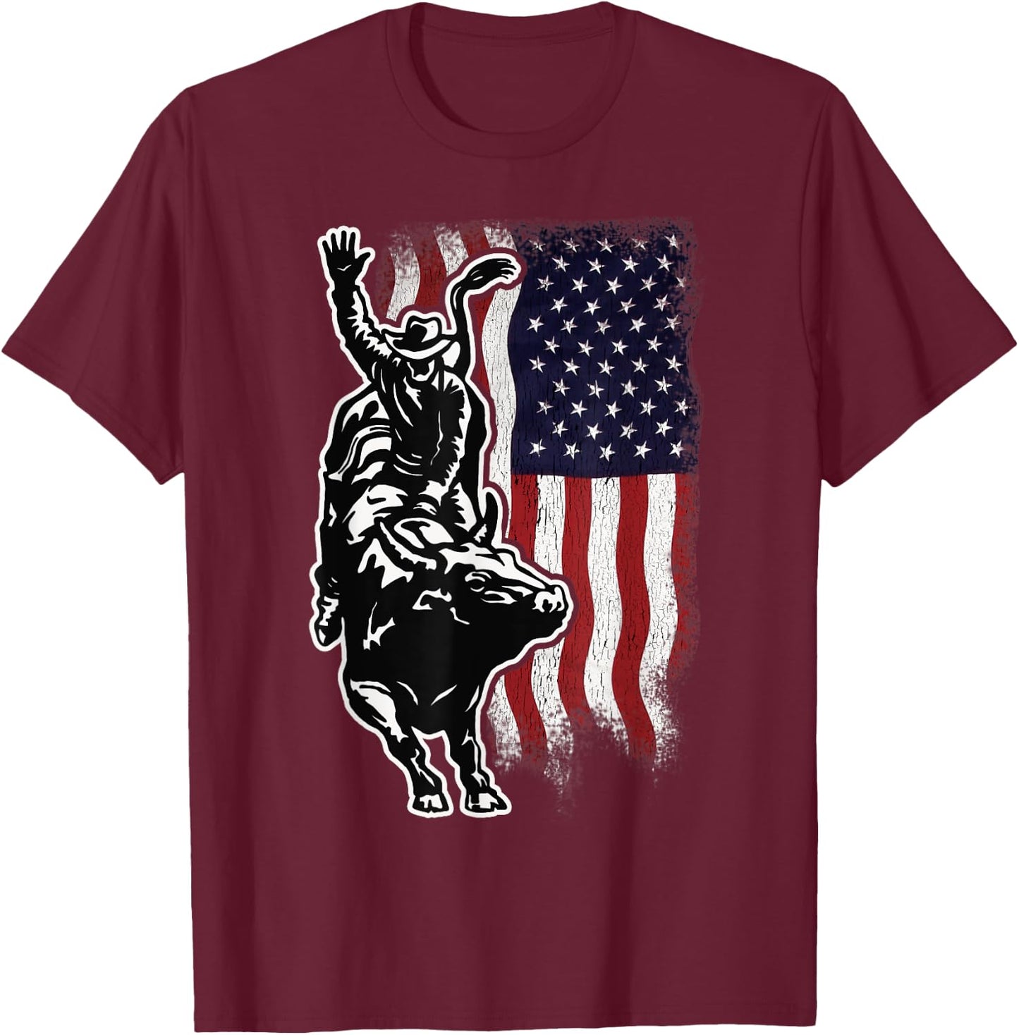 USA Patriotism Rider Independence Day Gift American Flag Bull Riding Cowboy 4th Of July Patriotic Rodeo -Adults Boys T-Shirt - T-Shirt | Maroon