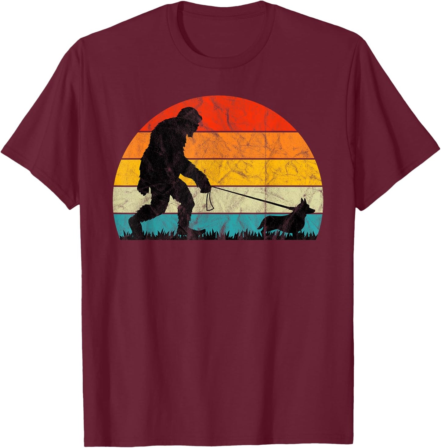 Bigfoot Walking Corgi Dog Training Puppies Mom Dad Lover Women Girls Kids T-Shirt - T-Shirt | Maroon