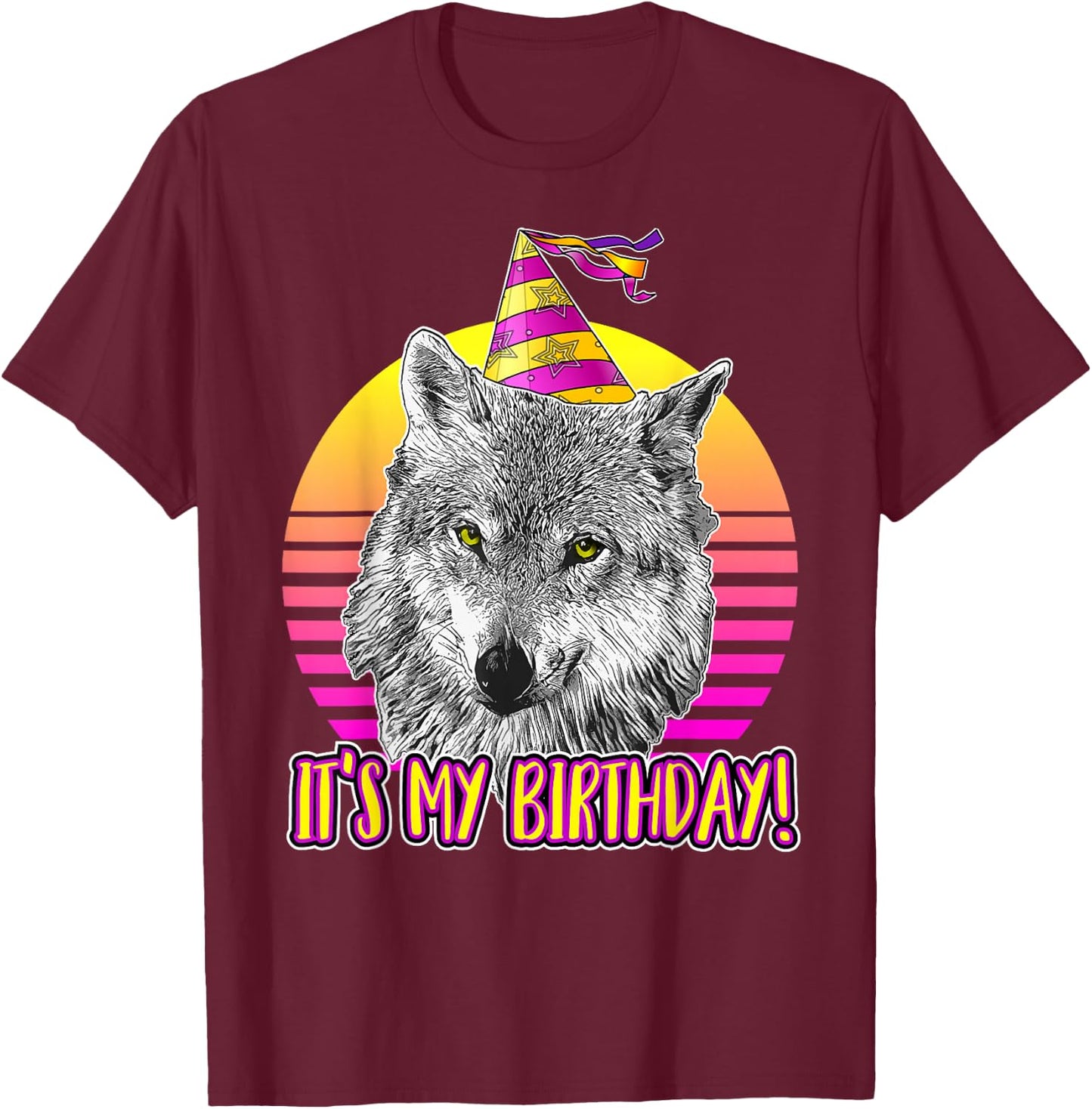 Wolf Themed Birthday Party - Cute Retro Wolves Lover T-Shirt - T-Shirt | Maroon