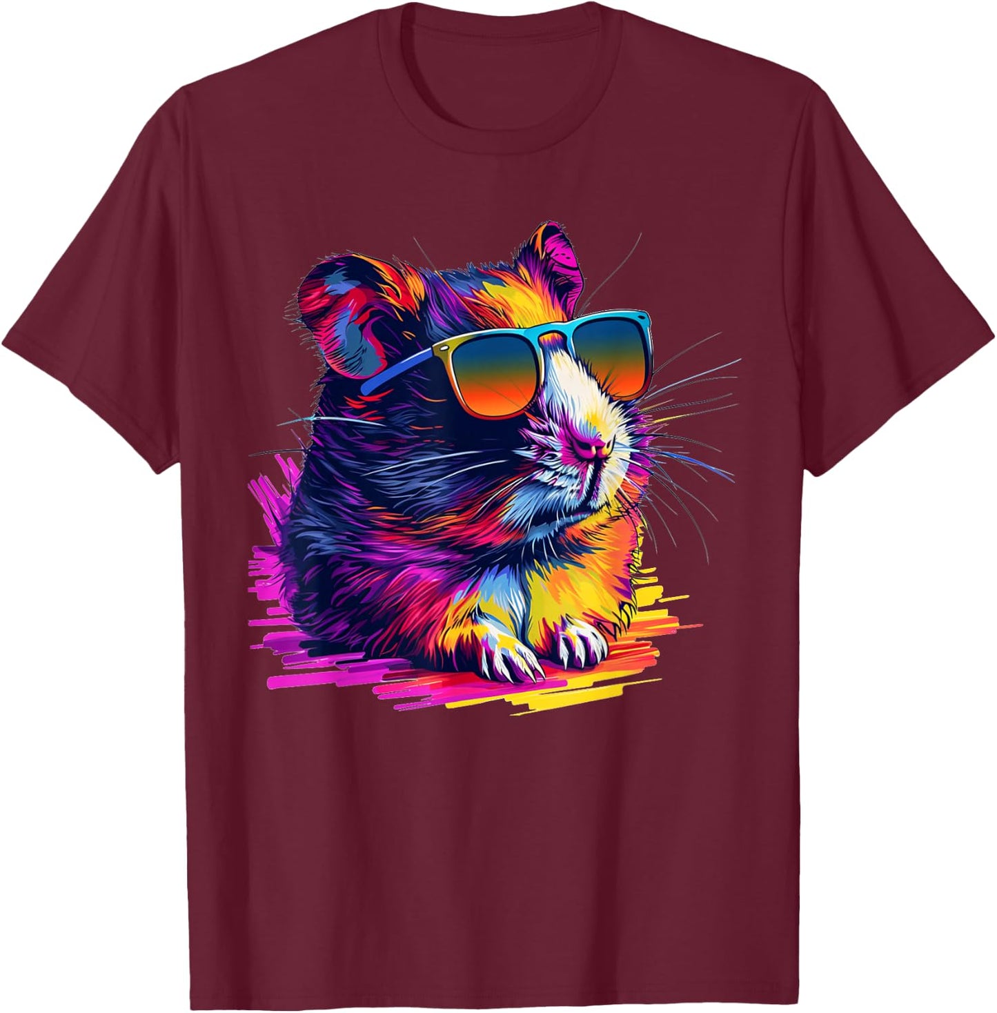 Cool looking hamster with multicolor sunglasses outfit T-Shirt - T-Shirt | Maroon