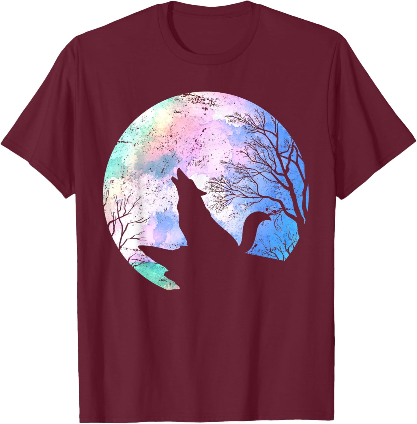 Forest Animal Wolf Predator Gift Wildlife Full Moon Wolf T-Shirt - T-Shirt | Maroon