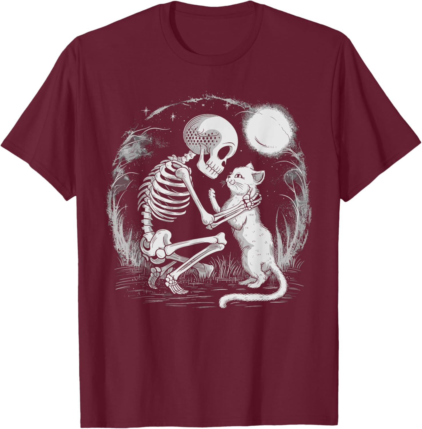 Skeleton Cat Skull Kitty Cute Goth Halloween Costume Women Kids T-Shirt - T-Shirt | Maroon