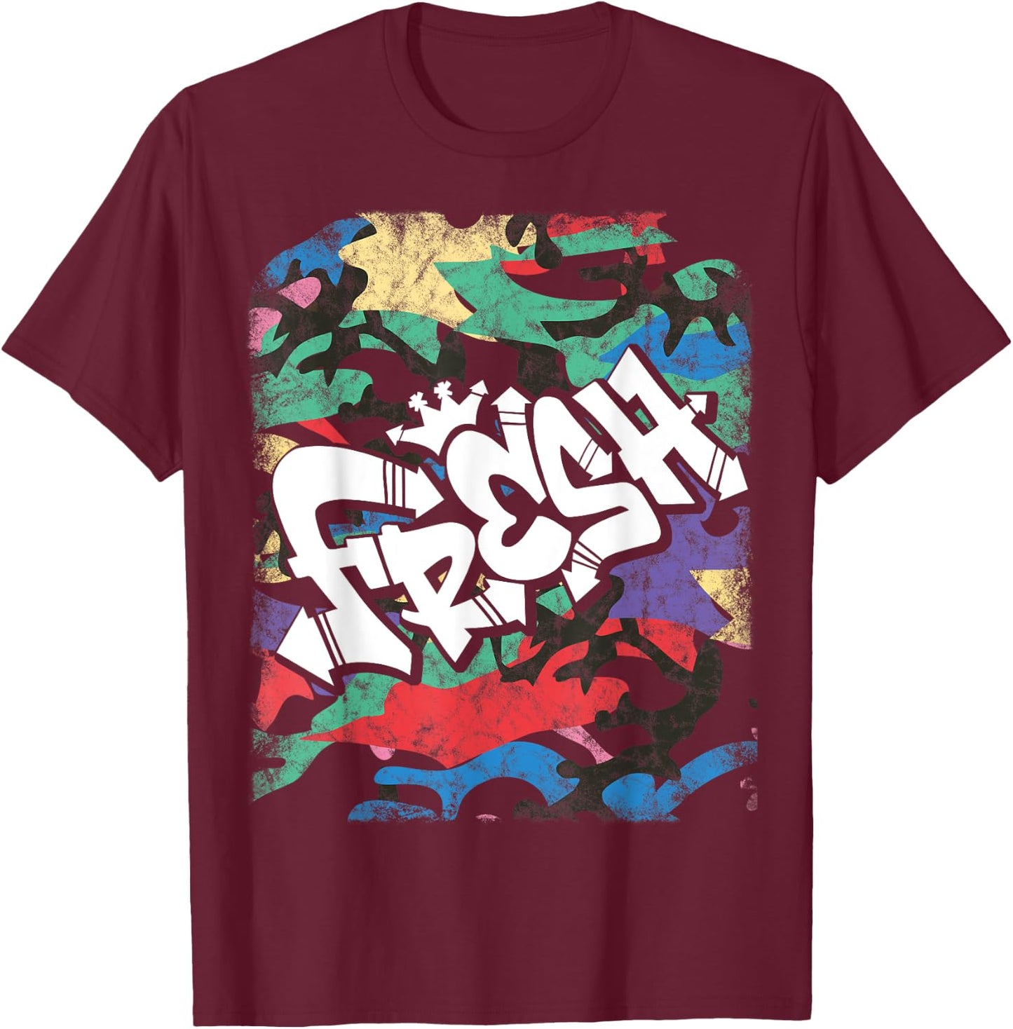 Fresh Hip Hop 80s 90s Old School Camo Rap Urban Slang T-Shirt - T-Shirt | Maroon