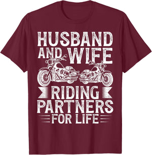 Husband And Wife Riding Partner For Life Motorcycle Biker T-Shirt - T-Shirt | Maroon