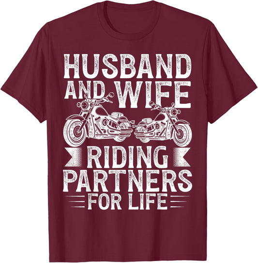 Husband And Wife Riding Partner For Life Motorcycle Biker T-Shirt - T-Shirt | Maroon