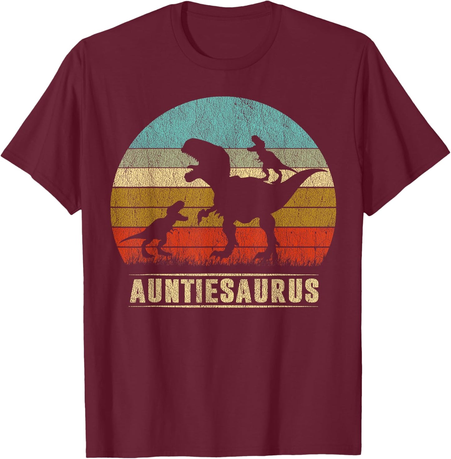 Auntie Dinosaur Auntiesaurus 2 Two kids Matching christmas T-Shirt - T-Shirt | Maroon