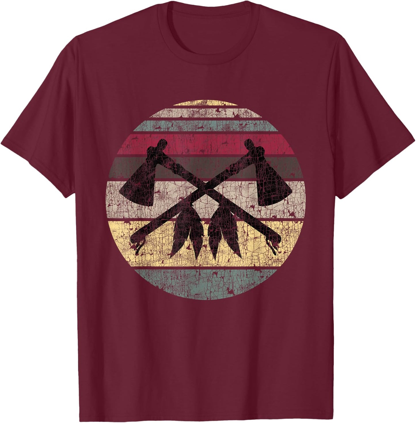 Vintage Native American Throwing Axe Tomahawk Indian Gift T-Shirt - T-Shirt | Maroon