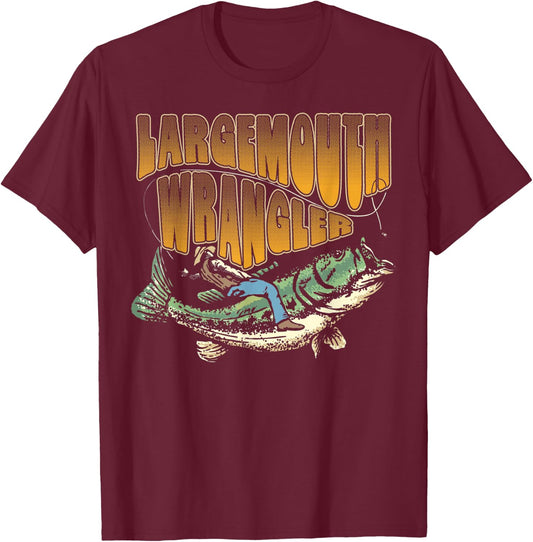 Largemouth Bass Wrangler Funny Bass Fisherman Fishing T-Shirt - T-Shirt | Maroon