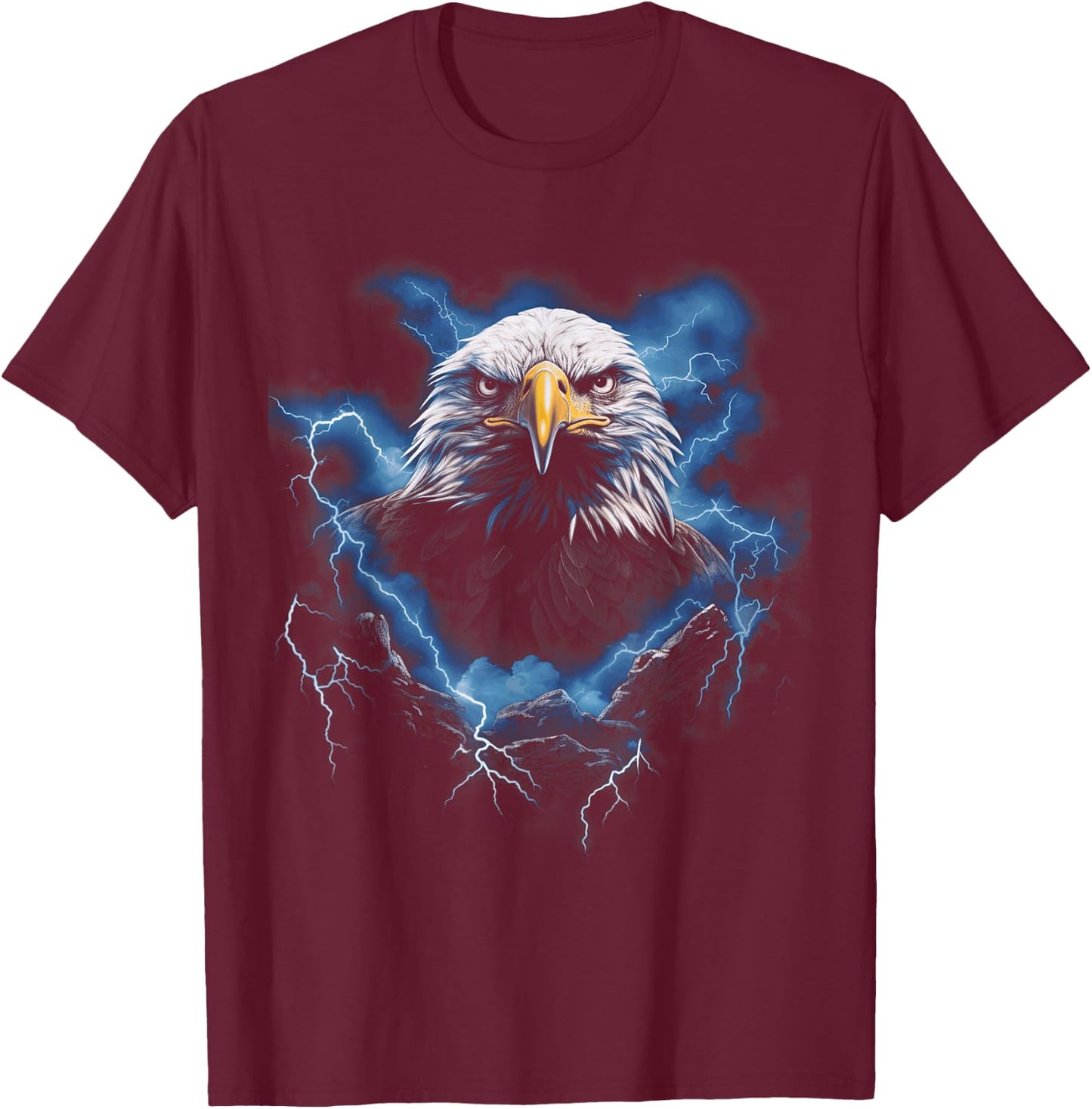 Bald eagle Bird Nature Usa Lightning T-Shirt - T-Shirt | Maroon