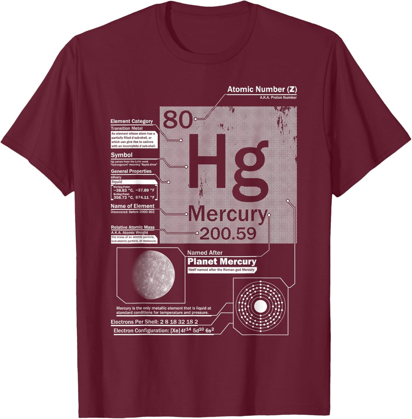 Mercury (Hg) Element | Atomic Number 80 Science Chemistry T-Shirt - T-Shirt | Maroon
