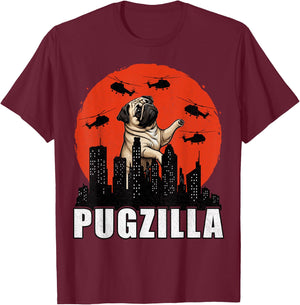 Pug Shirt Funny Pug Owner Pugzilla Dog Lover Funny T-Shirt - T-Shirt | Maroon
