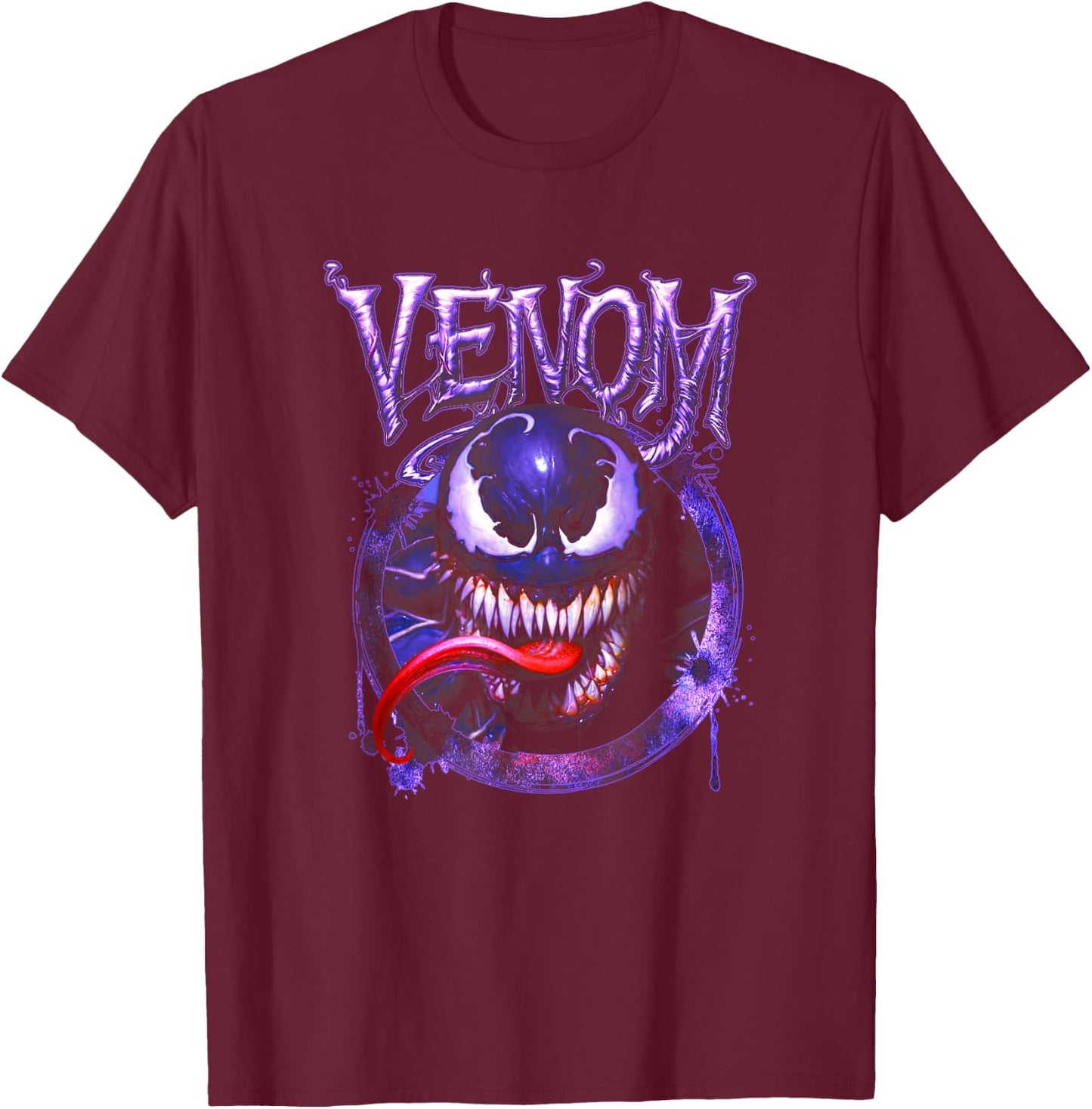 Marvel Spider-Man Venom Scary Face Dripping Vintage Portrait T-Shirt - T-Shirt | Maroon