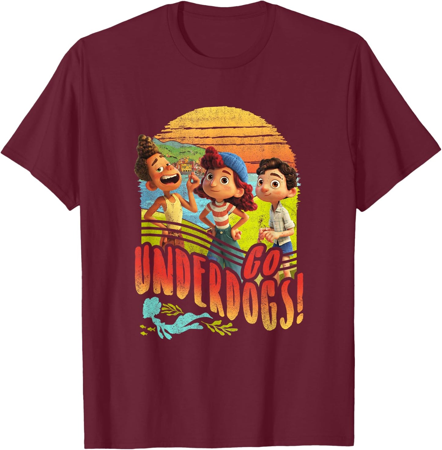 Disney Pixar Luca Go Underdogs Group Shot Small T-Shirt - T-Shirt | Maroon