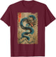 Japanese Dragon and The Great Wave off Kanagawa Woodblock T-Shirt - T-Shirt | Maroon