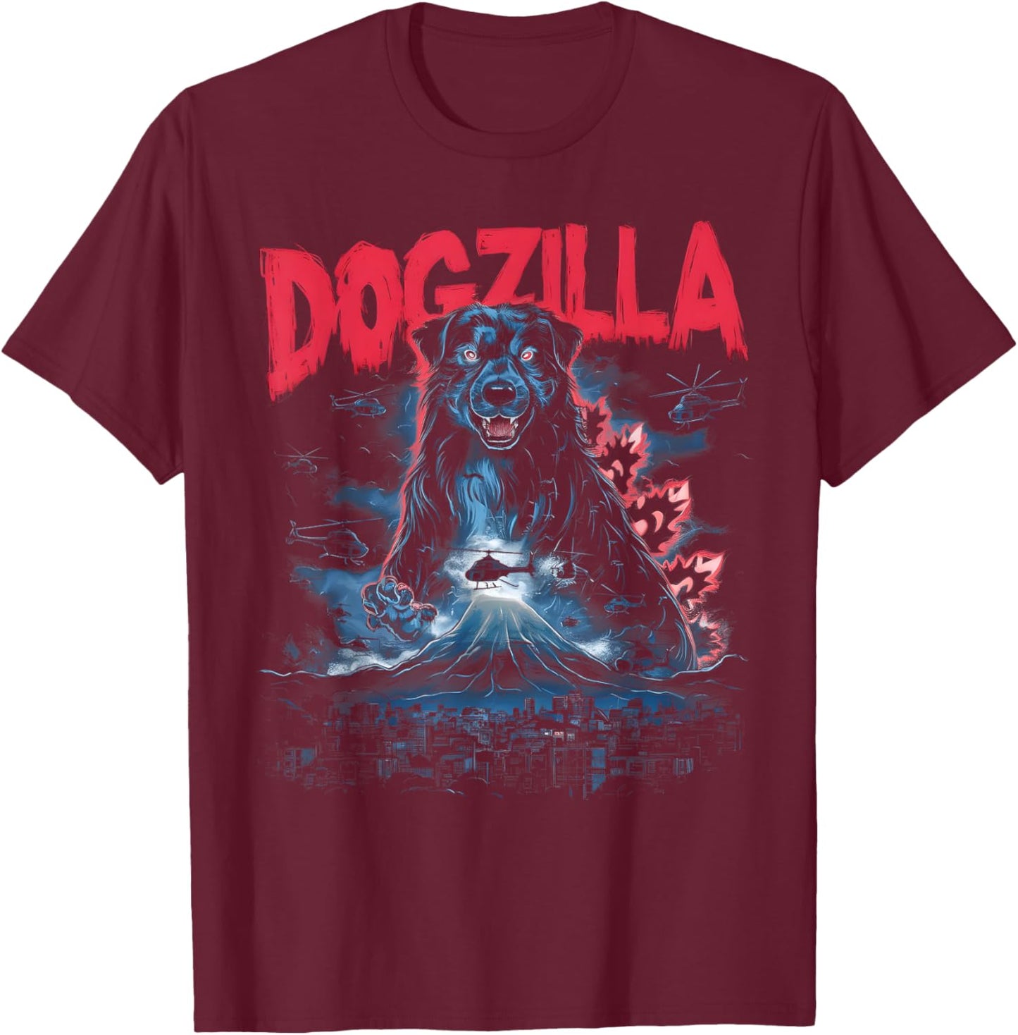 Dogzilla Funny Giant Australian Shepherd Dog graphic art T-Shirt - T-Shirt | Maroon