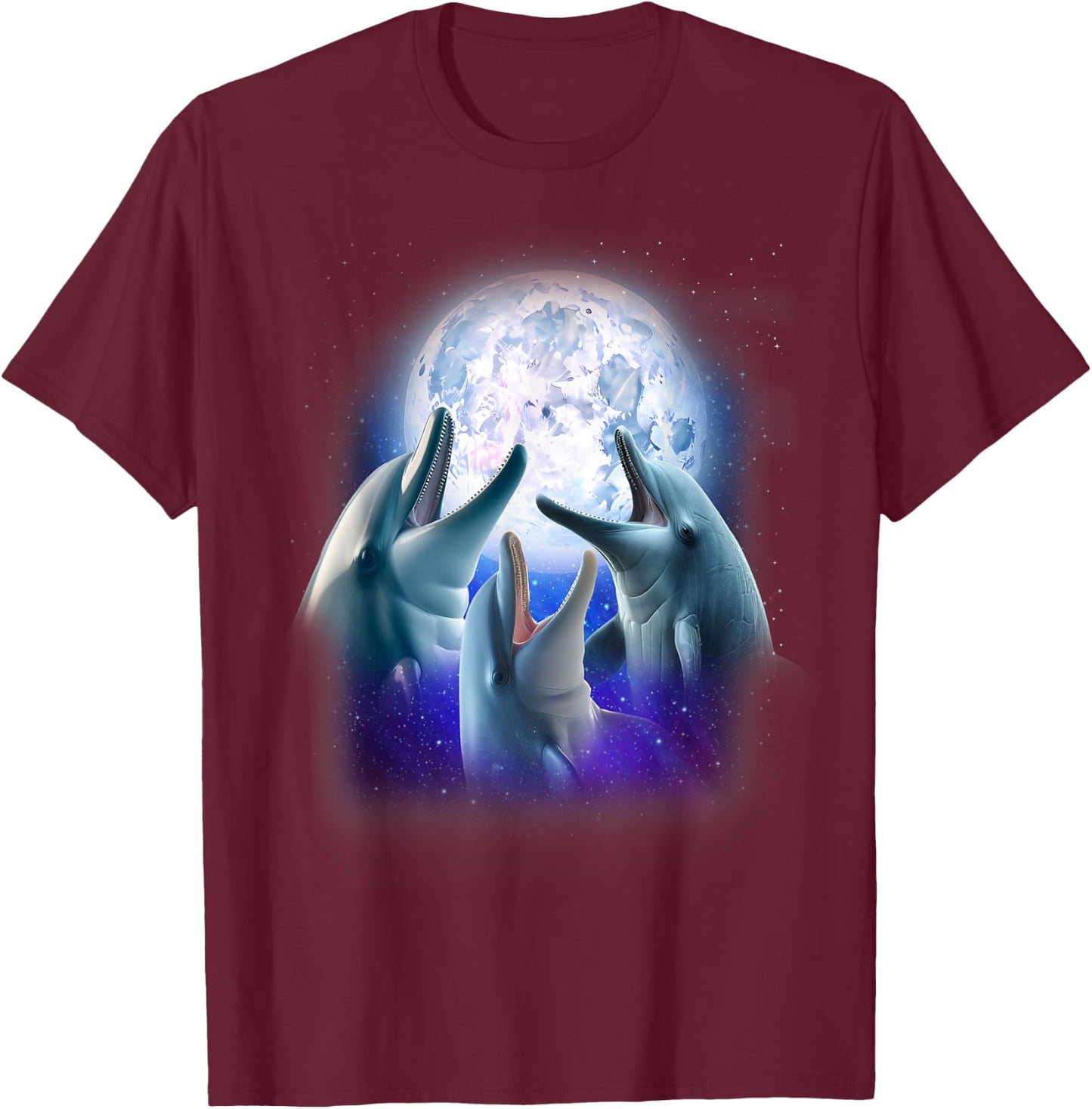 3 Dolphins Howling At The Moon Funny Dolphin Lover Aquarist T-Shirt - T-Shirt | Maroon