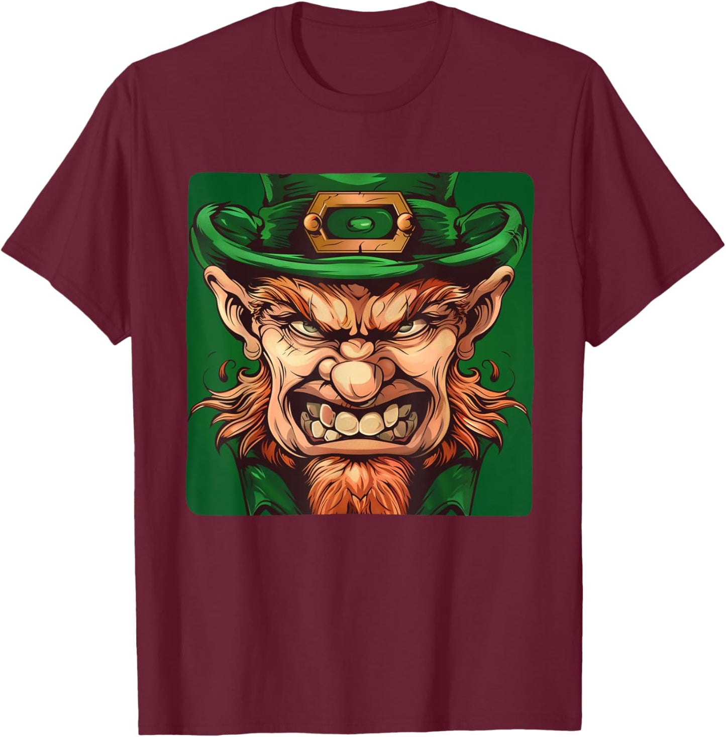 Angry Leprechaun Face Costume for Adults and Kids T-Shirt - T-Shirt | Maroon