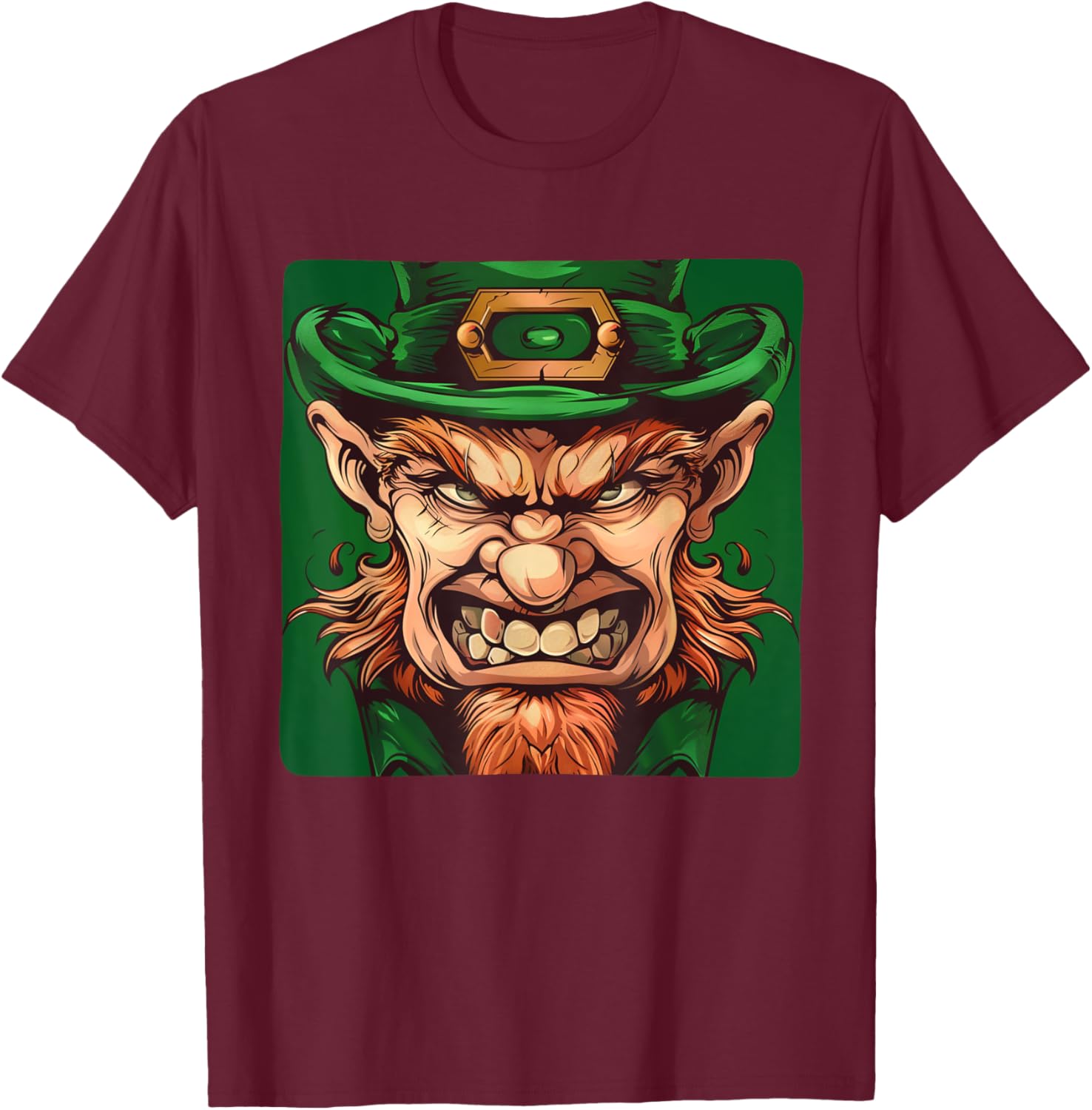 Angry Leprechaun Face Costume for Adults and Kids T-Shirt - T-Shirt | Maroon