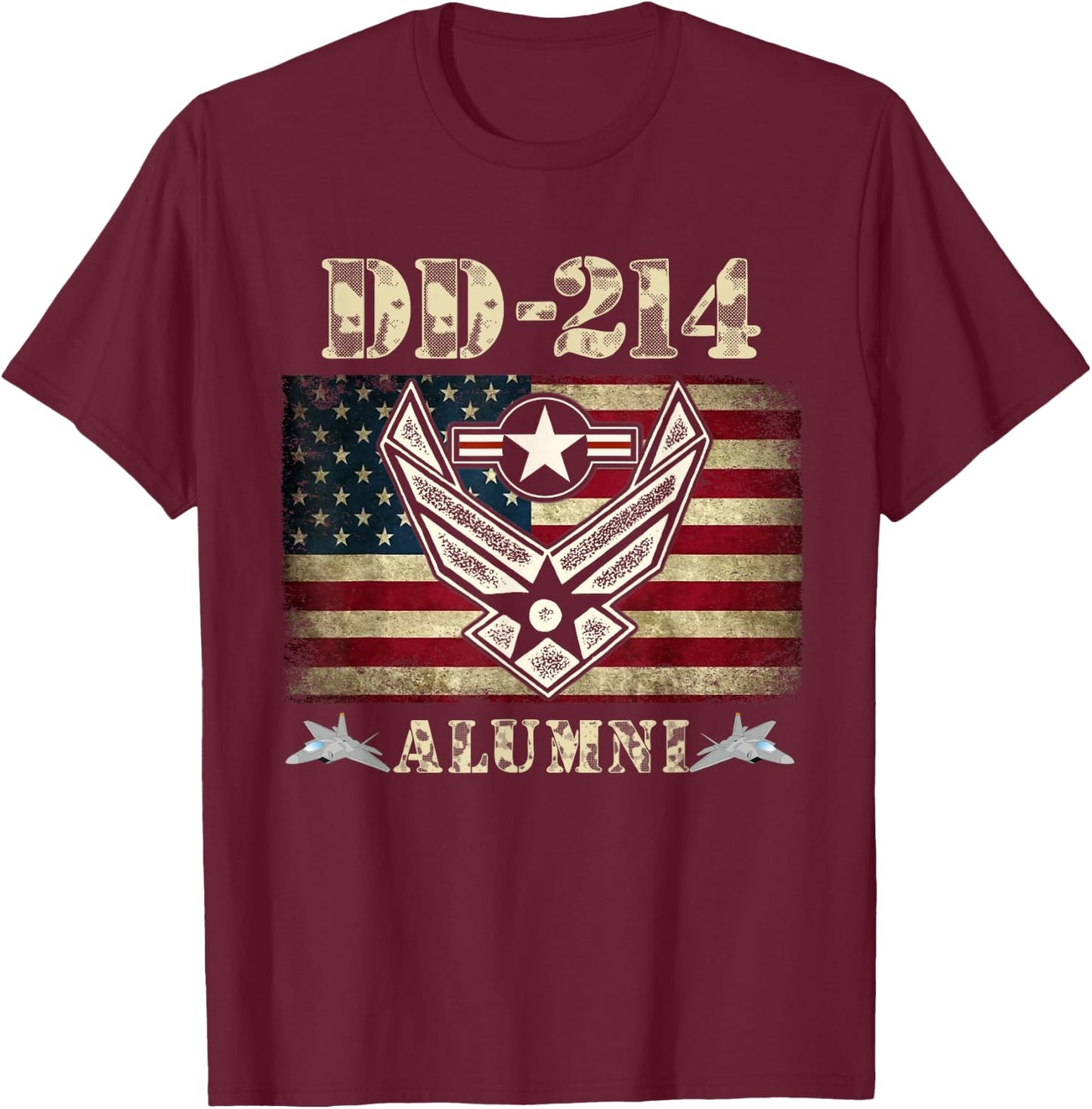 DD-214 Alumni Air Force Military Veteran American Flag USAF T-Shirt - T-Shirt | Maroon