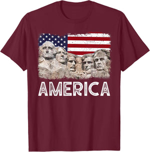 Trump President 45th Rushmore Mount American Flag 4th July T-Shirt - T-Shirt | Maroon