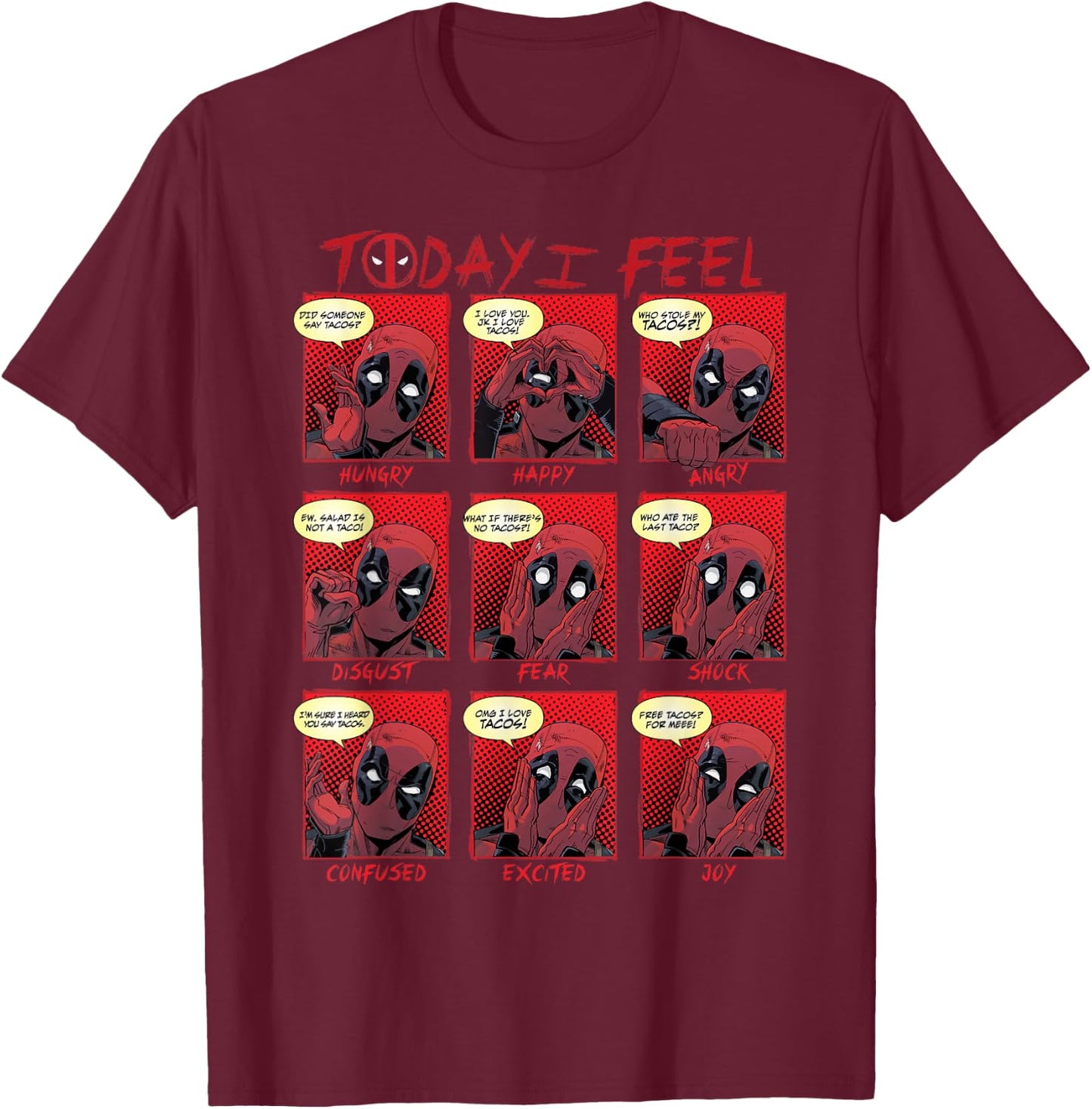 Marvel Deadpool Today I Feel Panels Small T-Shirt - T-Shirt | Maroon