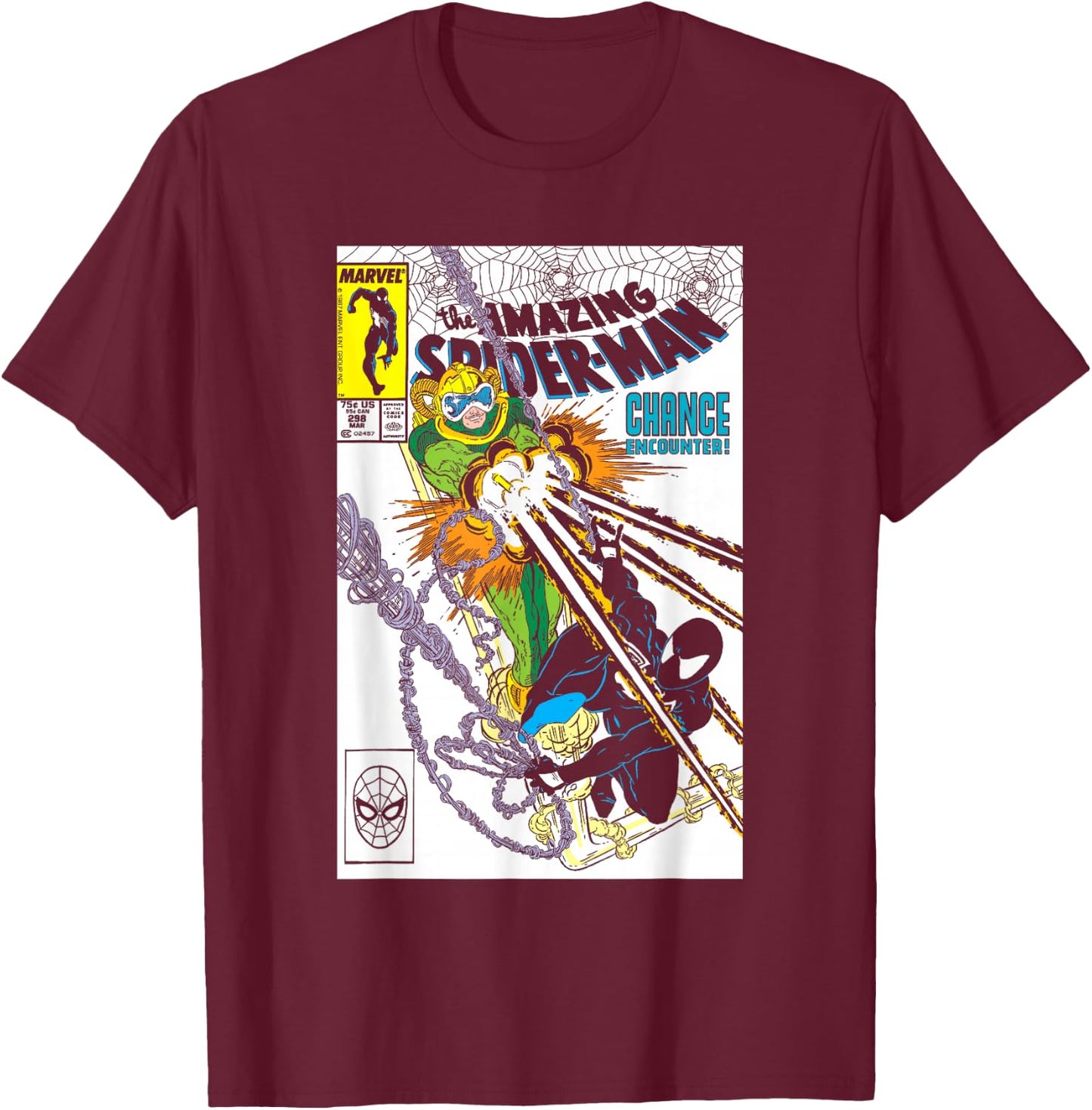 Marvel Spider-Man Chance Encounter Comic Book Cover T-Shirt - T-Shirt | Maroon
