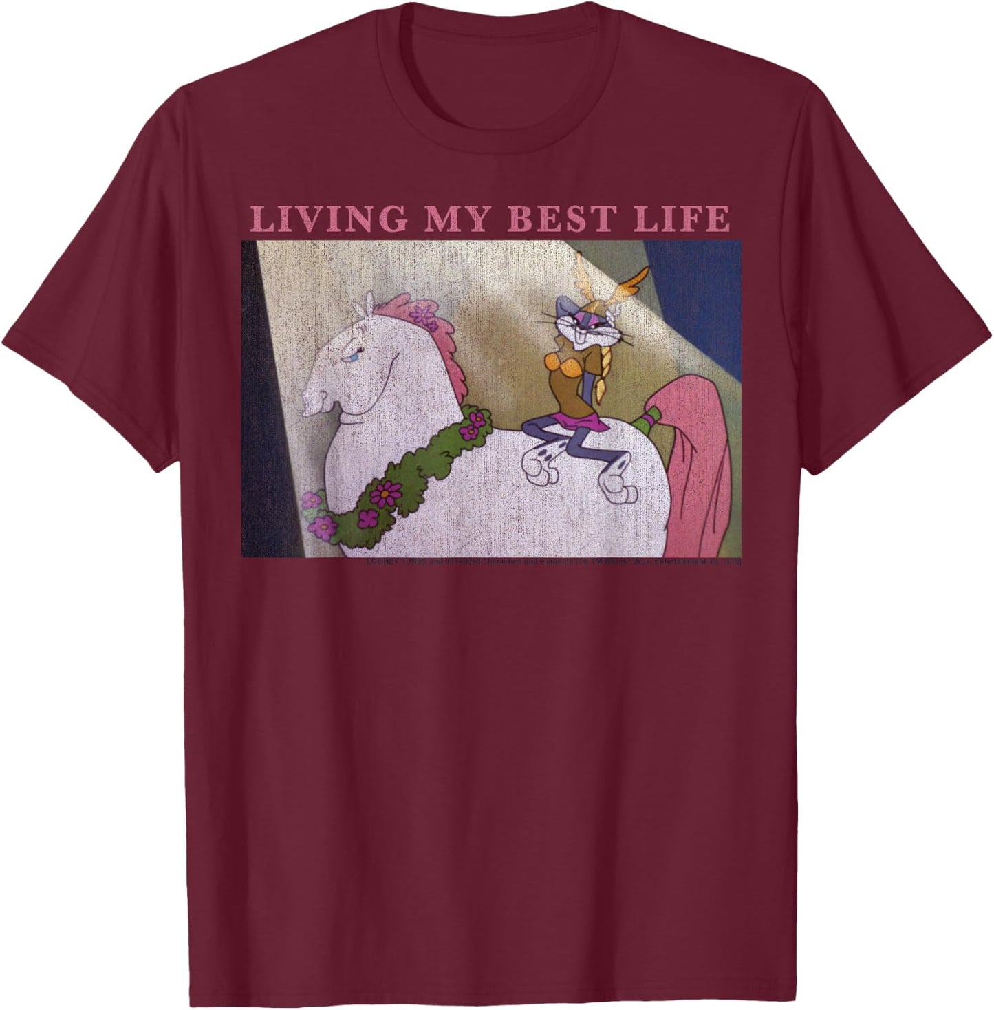 Looney Tunes Bugs Bunny Living My Best Life T-Shirt - T-Shirt | Maroon