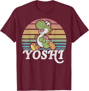 Super Mario Yoshi Retro Line Run Portrait T-Shirt - T-Shirt | Maroon