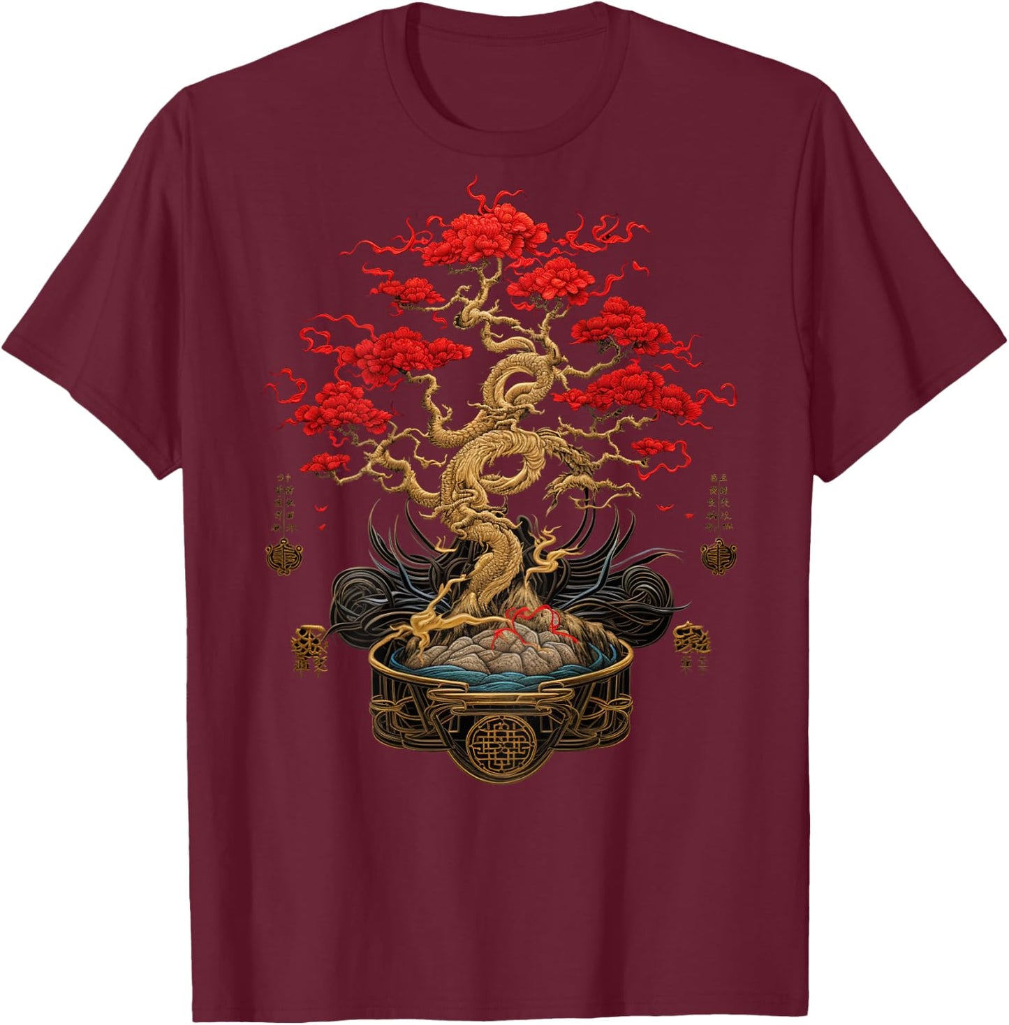 Back Print Vintage Y2K Streetwear Fashion Women Men Bonsai T-Shirt - T-Shirt | Maroon