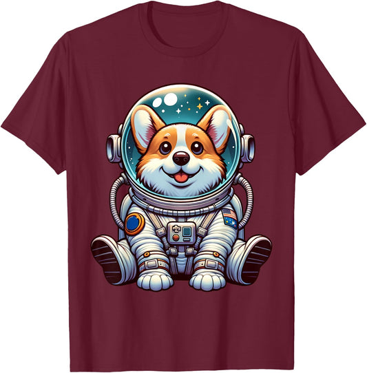 Cute Corgi Astronaut Dog Helmet Space Men Women Kids T-Shirt - T-Shirt | Maroon