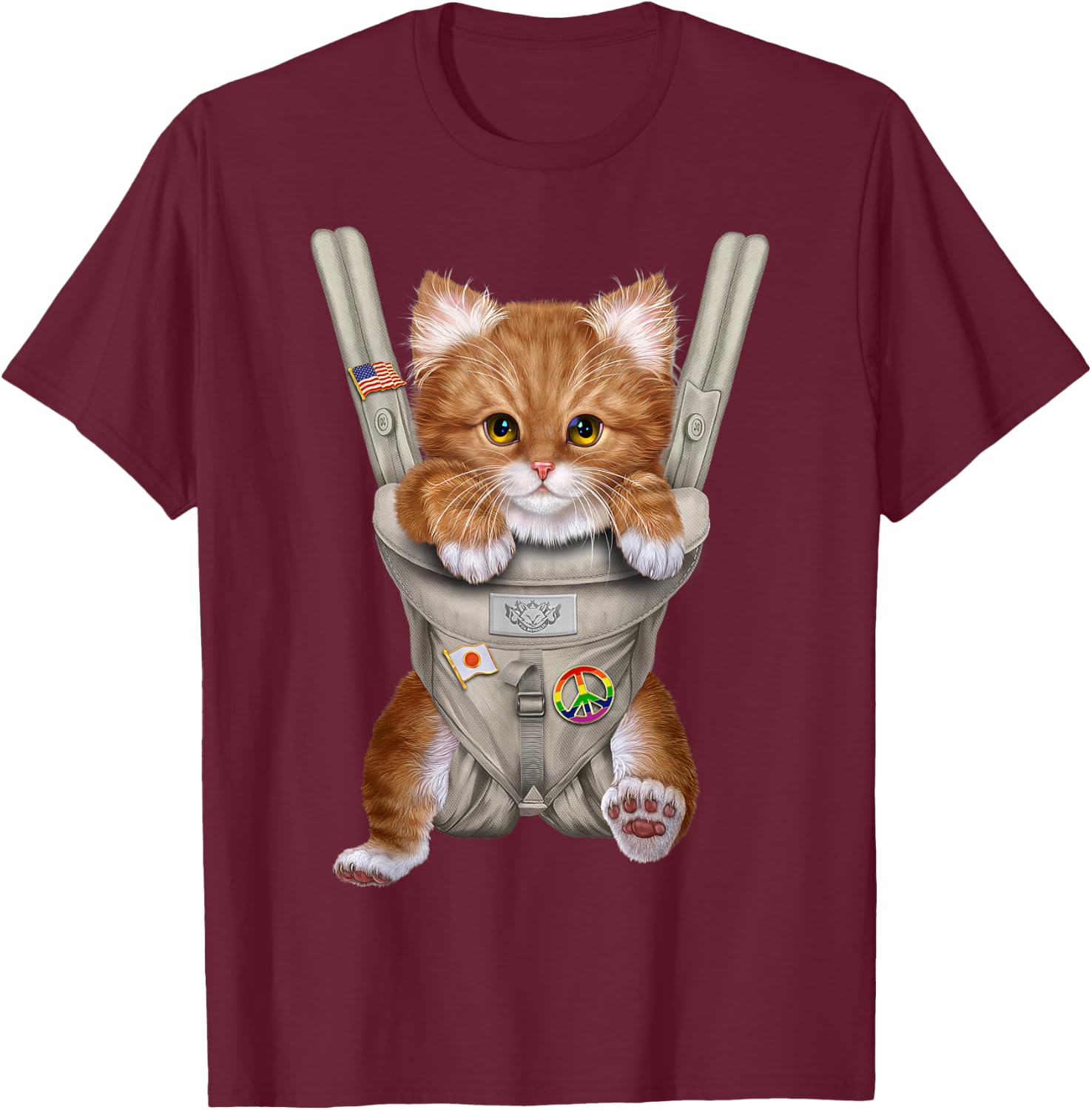 Orange Tabby Cat in Baby Carrier T-Shirt - T-Shirt | Maroon