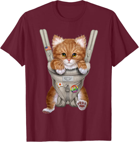 Orange Tabby Cat in Baby Carrier T-Shirt - T-Shirt | Maroon