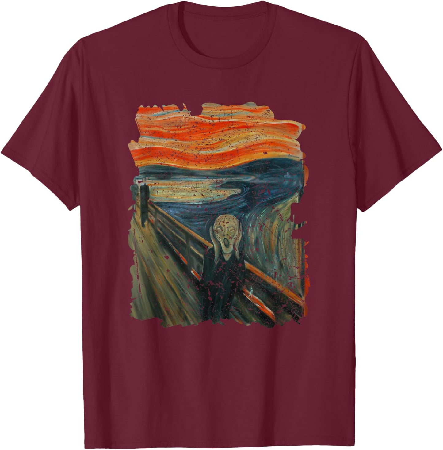 Cool illustration The Scream Famous Painting Distressed T-Shirt - T-Shirt | Maroon