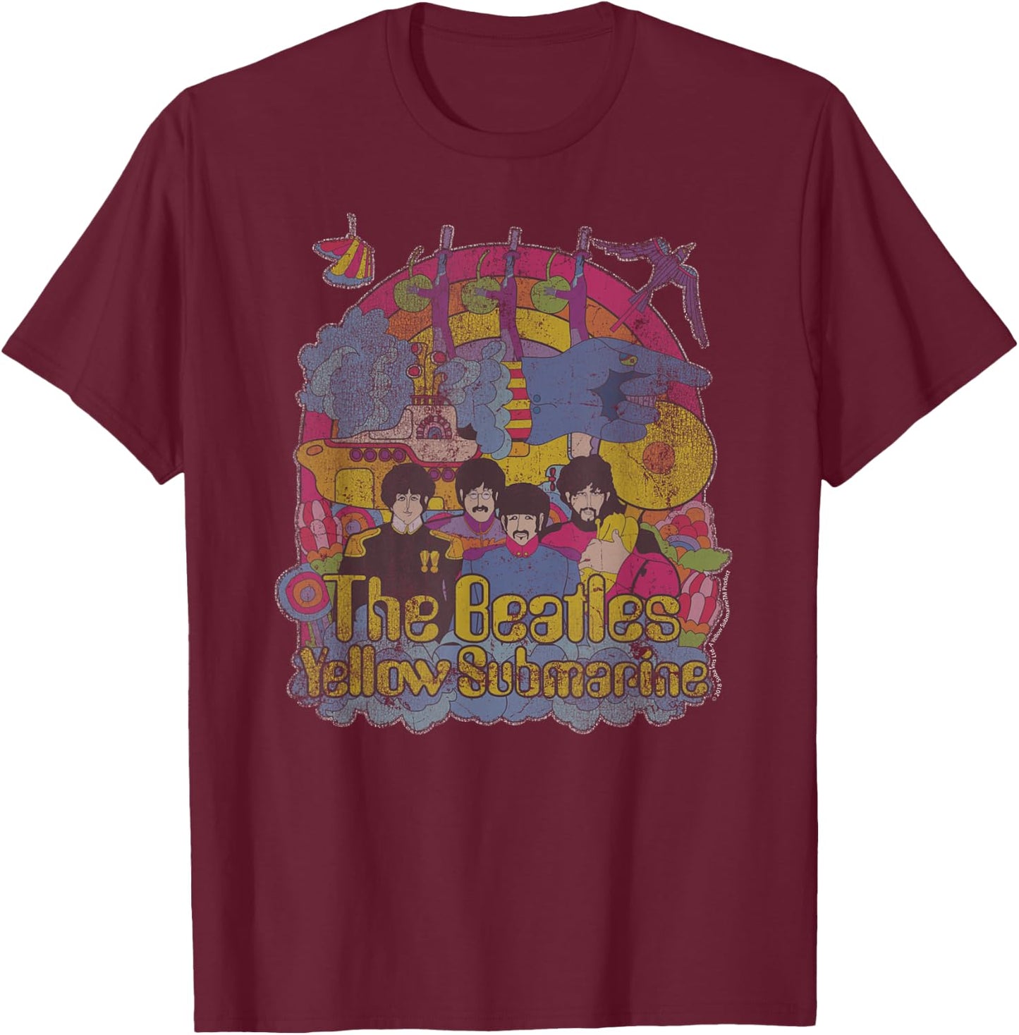The Beatles - Yellow Submarine Bursting Beatles T-Shirt - T-Shirt | Maroon