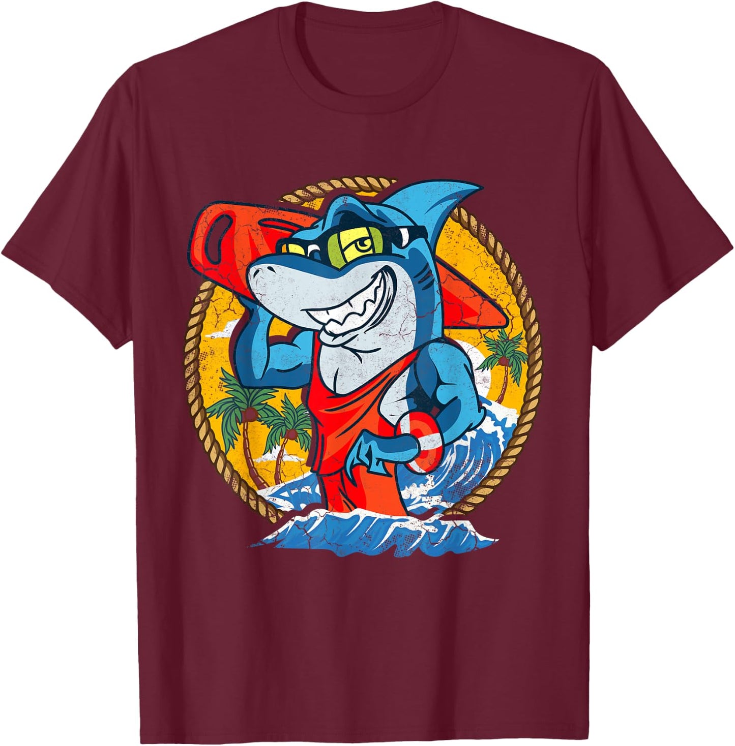 Sharks Beach Lifeguard Ocean Lake House Pool Swimming Summer T-Shirt - T-Shirt | Maroon