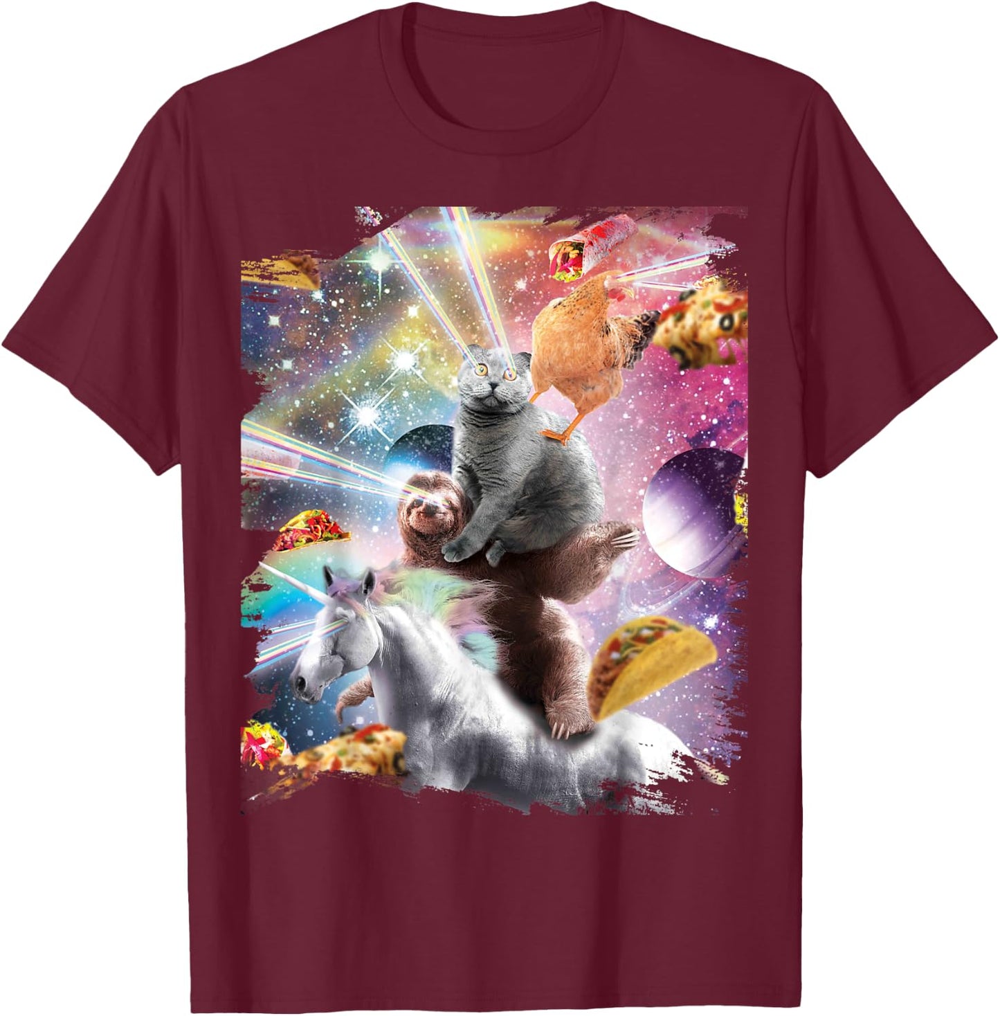 Laser Eyes Space Chicken Cat Sloth Unicorn T-Shirt - T-Shirt | Maroon