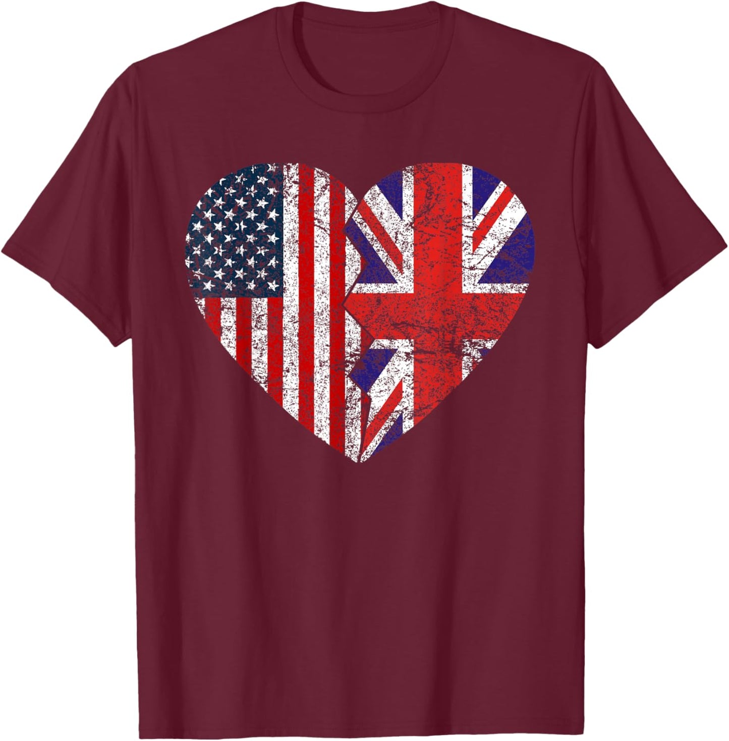 British American Flags Heart | United States UK Roots T-Shirt - T-Shirt | Maroon