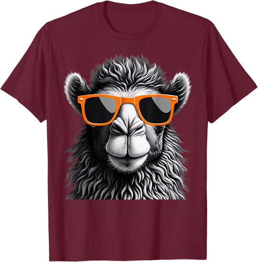 Cool Camel Wearing Sunglasses Graphic Art T-Shirt - T-Shirt | Maroon