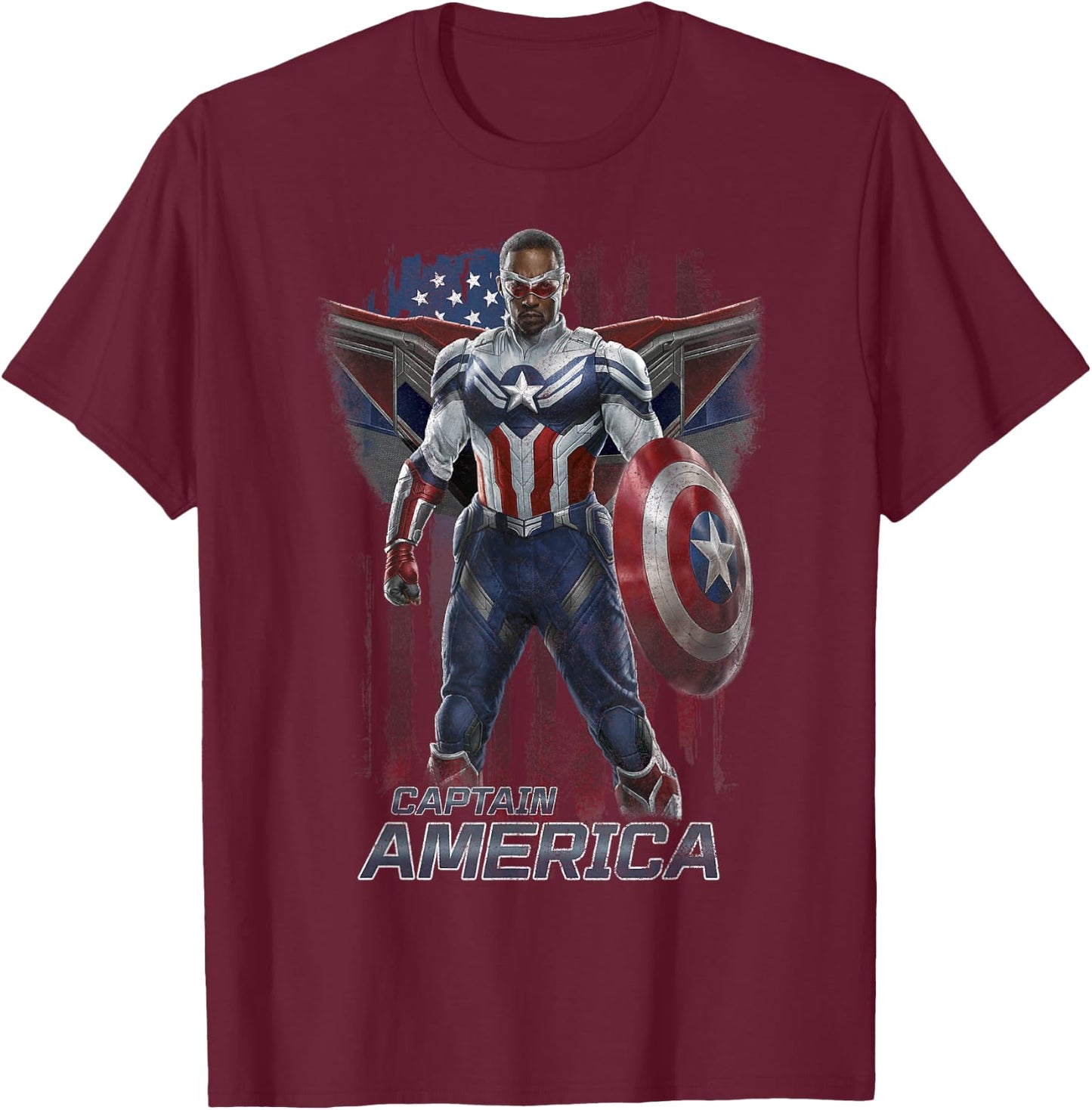 Marvel Falcon Winter Soldier Captain America Flag Portrait T-Shirt - T-Shirt | Maroon