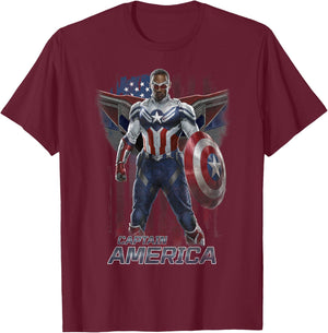 Marvel Falcon Winter Soldier Captain America Flag Portrait T-Shirt - T-Shirt | Maroon