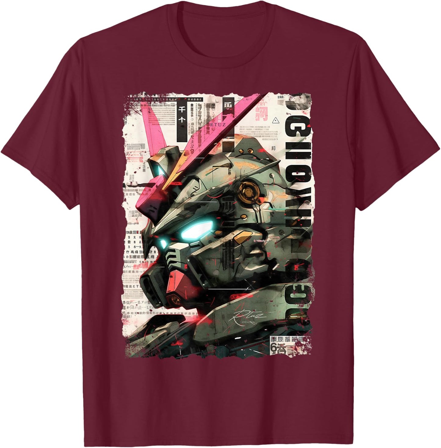 Cyberpunk Japanese cyborg futuristic robot , Small T-Shirt - T-Shirt | Maroon