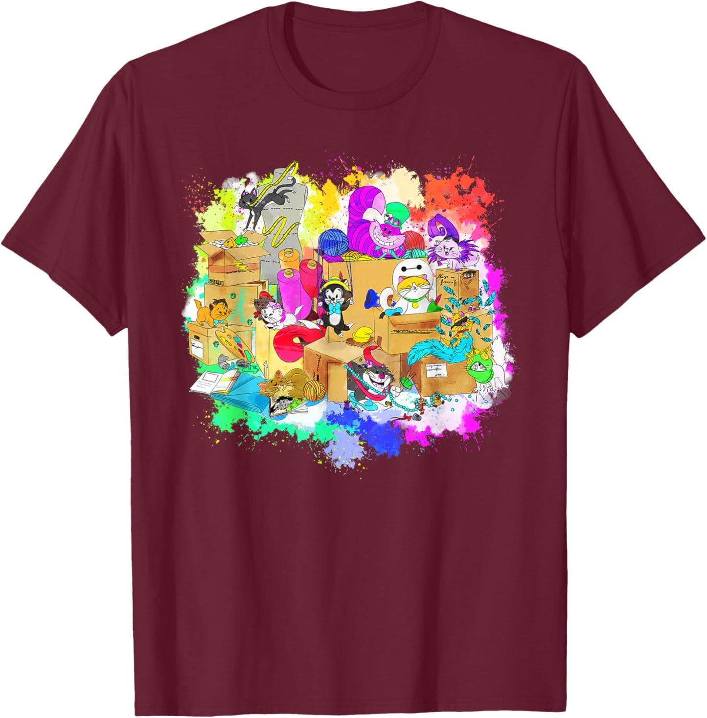Disney Cats Cheshire Cat Figaro Marie Mochi & Kitten Yzma T-Shirt - T-Shirt | Maroon