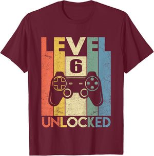 Level 6 Unlocked Shirt Funny Video Gamer 6th Birthday Gift T-Shirt - T-Shirt | Maroon